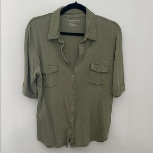 Majestic Filatures Women’s Soft Elbow-Sleeve Olive Green Button-Up Shirt, 4